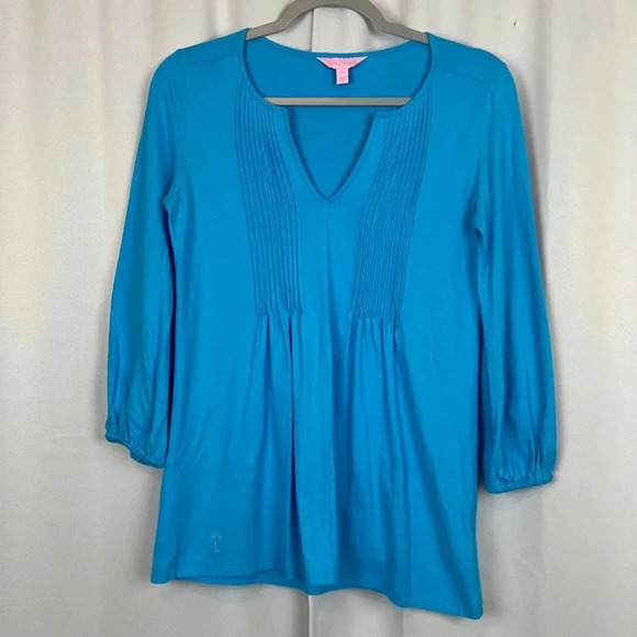 Lilly‎ Pulitzer Braylen Ariel Blue Quarter Sleeve Top Size XS - Picture 2 of 8